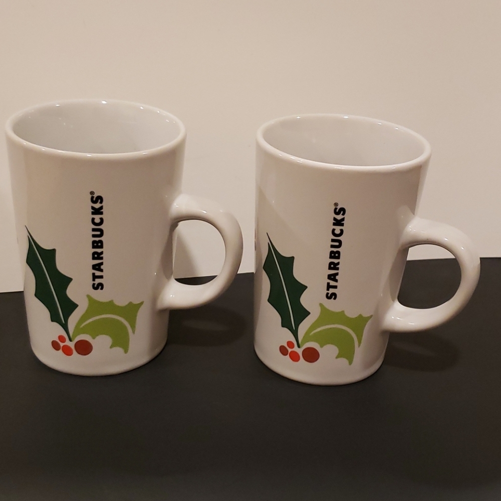 2 Starbucks Coffee Cups 2011 Pair Holly Ivy Berrie